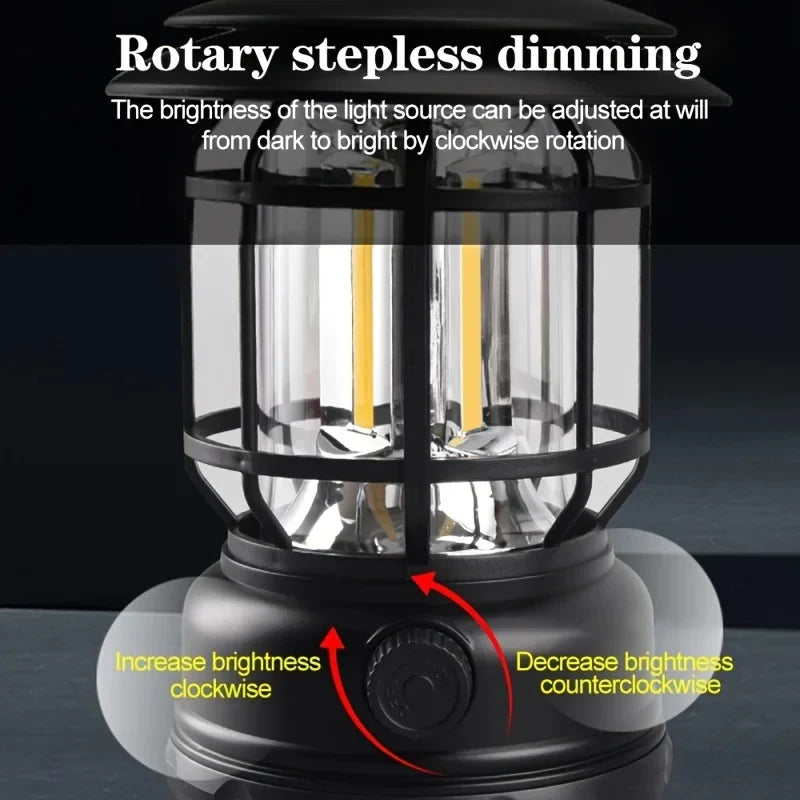 Retro Camping Lamp USB Rechargeable Lantern Camping Light