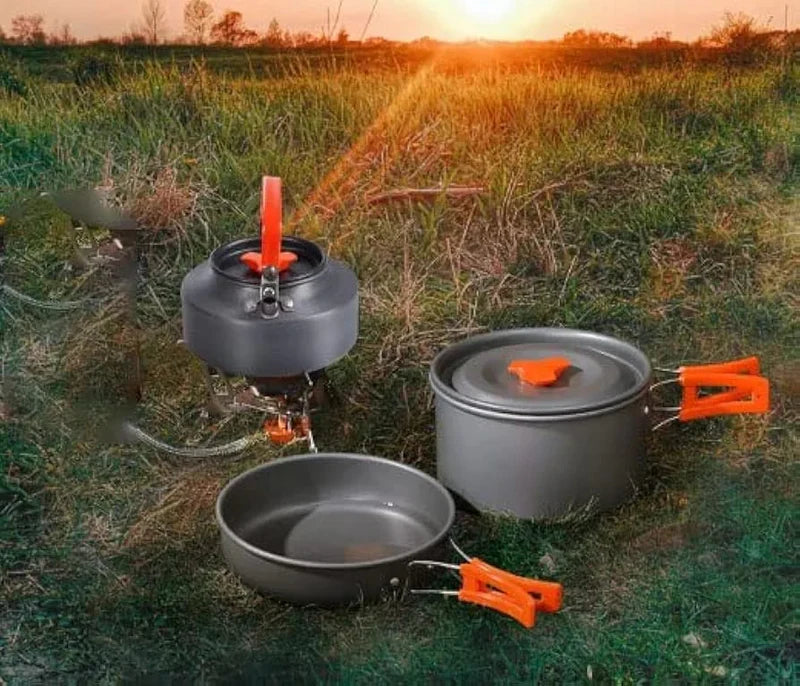 Camping Outdoor Cookware Set, Non-Stick Outdoor Folding Pot Pan Kettle Kit
